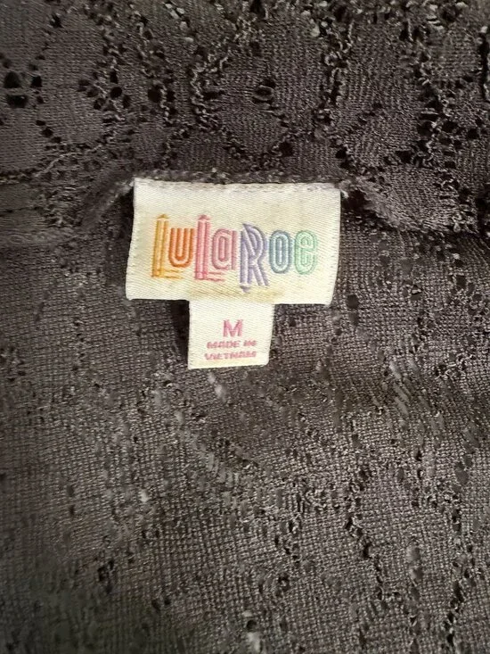 LuLaRoe Black Lace Open Front Cardigan Duster With Asymmetrical Hem M - Picture 3 of 7